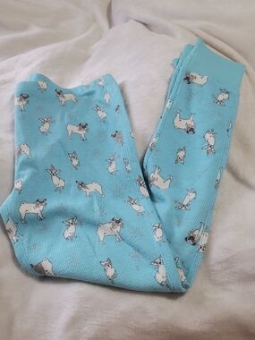 Xhilaration Pajama Pants Sz Medium Blue Silver Glitter Pug French Bulldogs Dogs